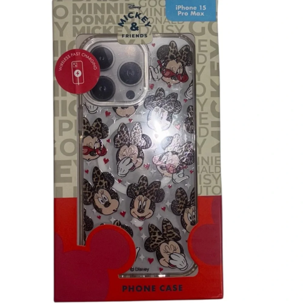 Disney Phone Case iPhone 15 Pro Max Minnie Mouse Leopard MagSafe Fast Charging